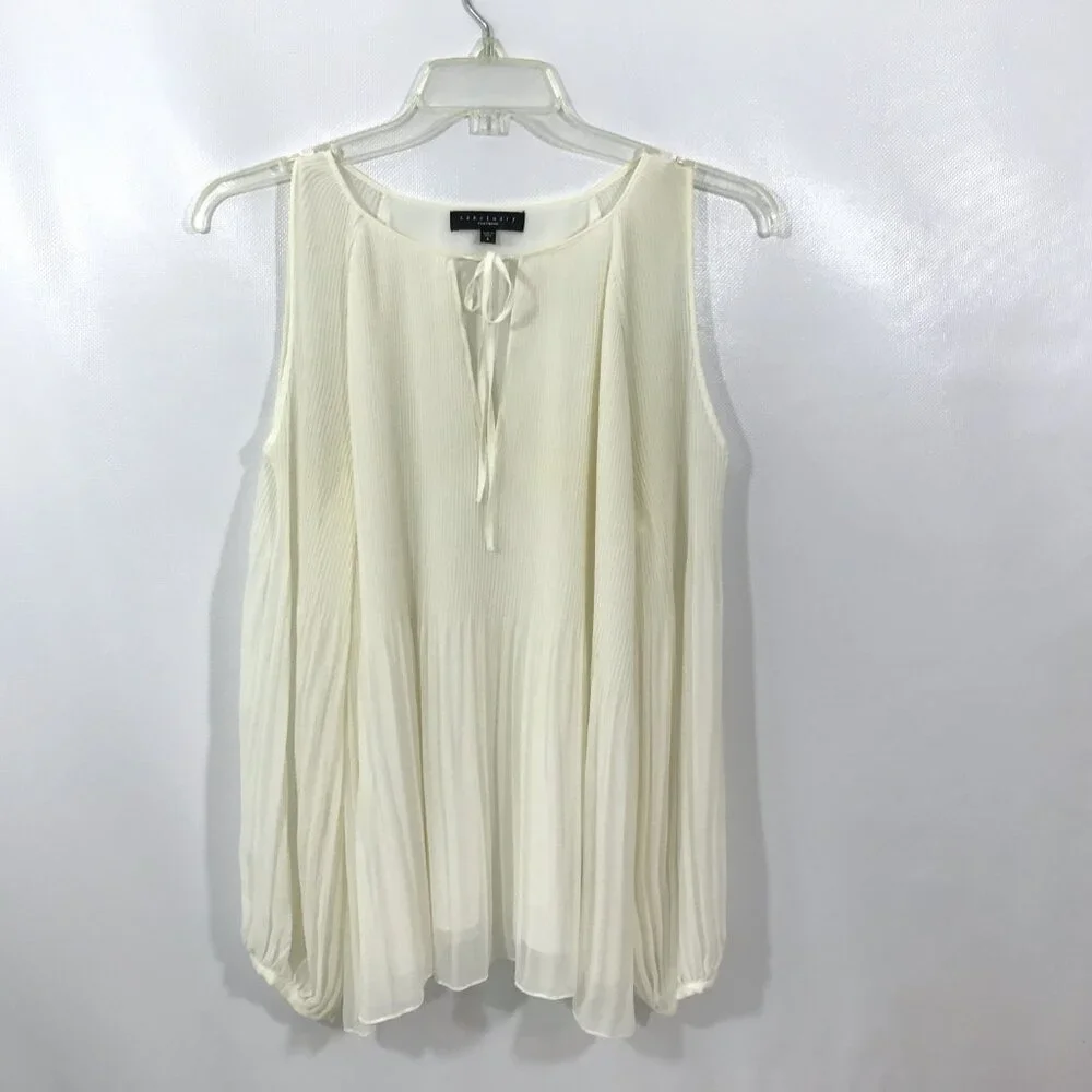 Sanctuary Accordion Pleat Cold Shoulder Tunic Blouse Ivory L - Picture 3 of 10